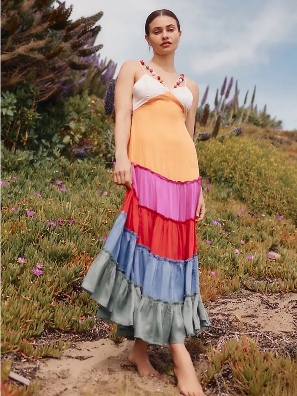 Anthropologie Multicolor Tiered Maxi Skirt - Vibrant Colorblock Design